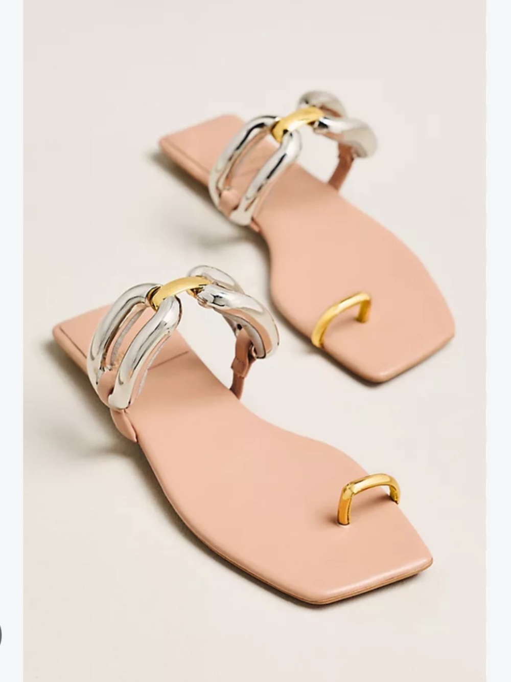 Jeffrey Campbell Guilded 2 Toe Ring Sandals silver and gold chain straps 6.5 New